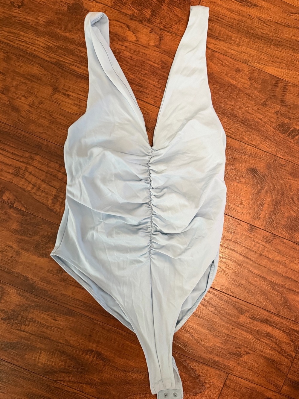 Zara Light Blue Ruched One-Piece Bodysuit